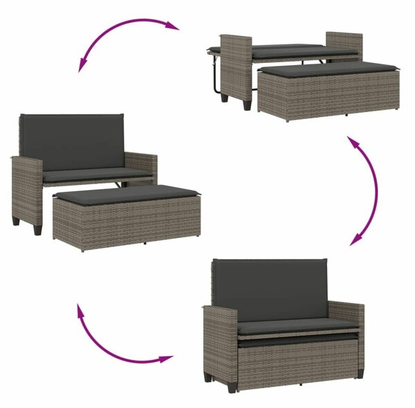 VidaXL szürke polyrattan kerti pad párnával és lábtartóval