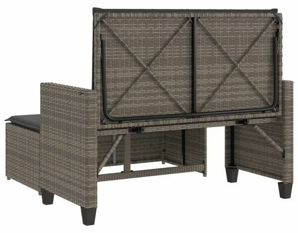 VidaXL szürke polyrattan kerti pad párnával és lábtartóval