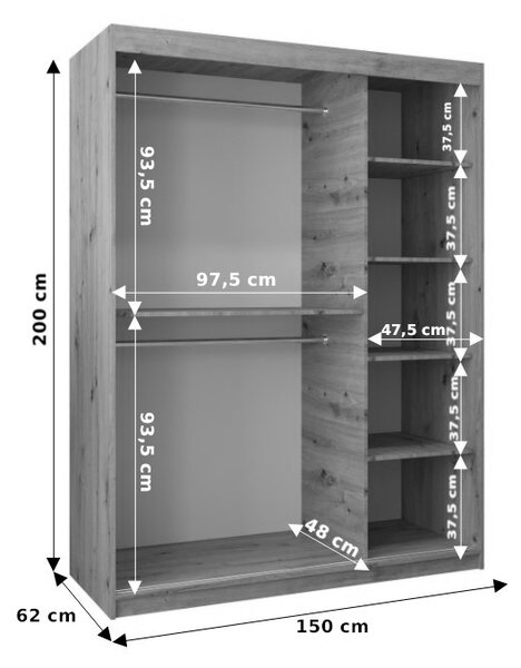 Ruhásszekrény 150 cm Eclipse (matt fehér + matt fekete)