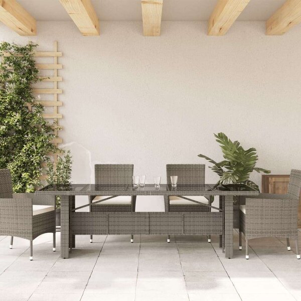VidaXL Polyrattan Kerti Asztal - Üveglap - 240x90x75 cm