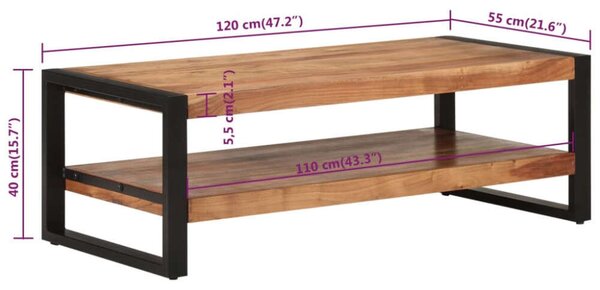 VidaXL Akácfa Dohányzóasztal - 2 Polcos - 120x55x40cm