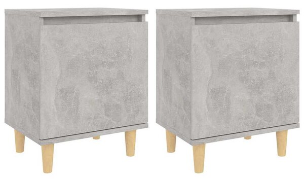 2 db betonszürke éjjeliszekrény tömör fa lábakkal 40x30x50 cm