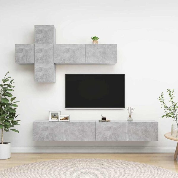 7 részes betonszürke szerelt fa TV-szekrényszett