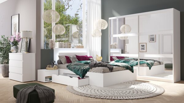Franciaágy fiókokkal 160x200 DUITAMA - fehér + INGYENES LED világítás