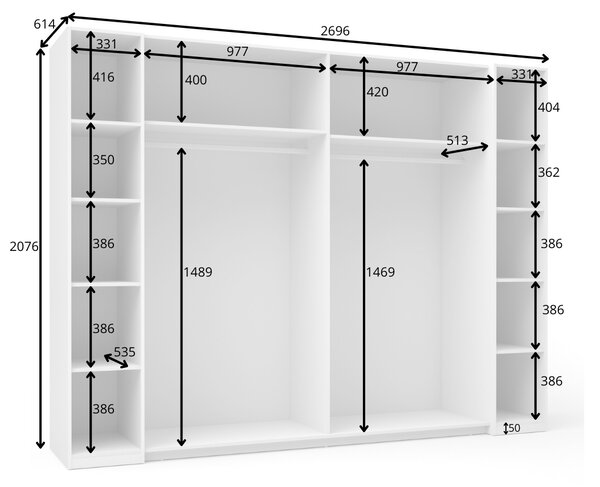 Nagy gardrób 270 cm GIRADOT - fehér / ezüst fogantyúk