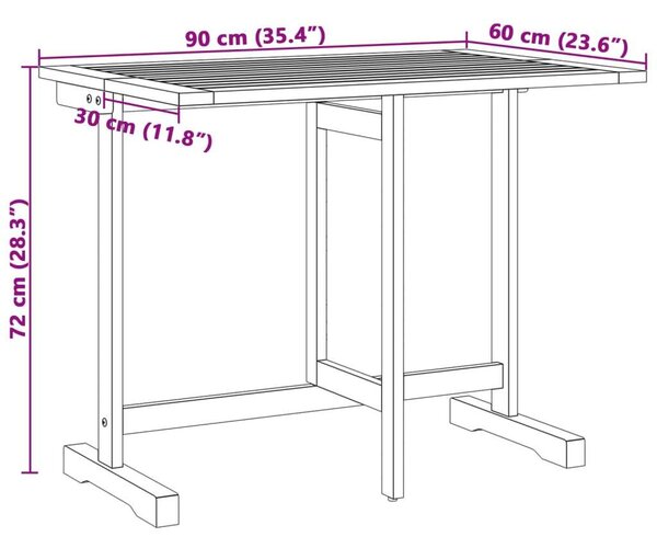 VidaXL tömör akácfa összecsukható erkélyasztal 90 x 60 x 72 cm
