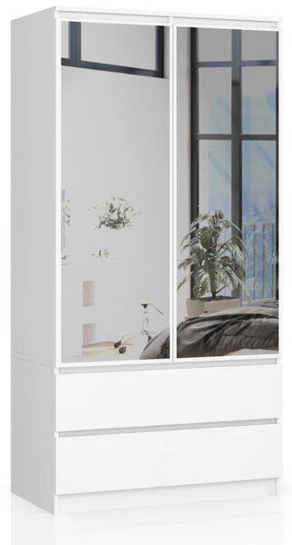 Fiókos és tükrös gardróbszekrény 90 cm LOTA - fehér