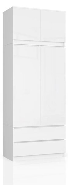 Gardróbszekrény bővíthető 90 cm LOTA - fehér / fényes fehér