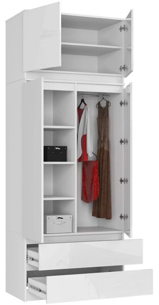 Gardróbszekrény bővíthető 90 cm LOTA - fehér / fényes fehér