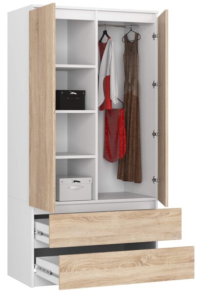 Fiókos gardrób 90 cm LOTA - fehér / sonoma tölgy
