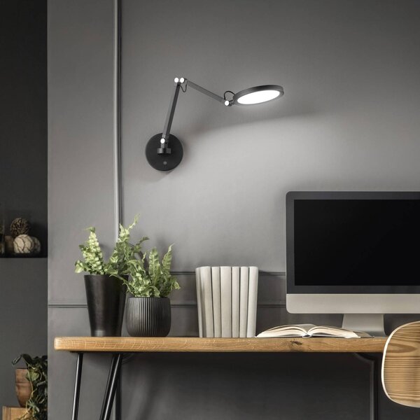 Fabas Luce Regina LED fali lámpa, fekete, CCT, fényerőszabályzó, állítható,, dimmelhető, Fekete, Hálószoba, fém, Modern