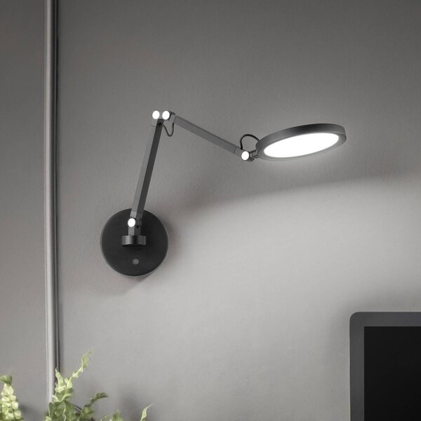Fabas Luce Regina LED fali lámpa, fekete, CCT, fényerőszabályzó, állítható,, dimmelhető, Fekete, Hálószoba, fém, Modern
