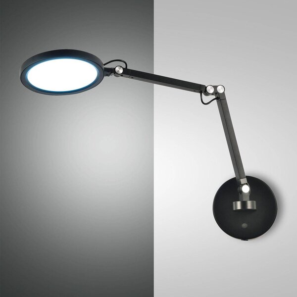 Fabas Luce Regina LED fali lámpa, fekete, CCT, fényerőszabályzó, állítható,, dimmelhető, Fekete, Hálószoba, fém, Modern