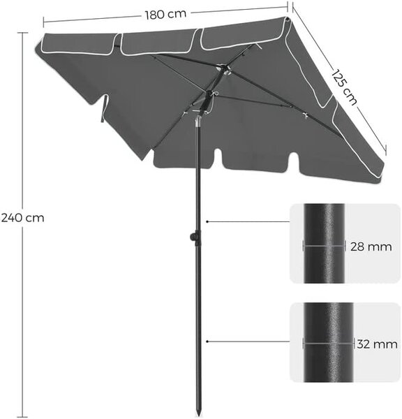 Négyszögletes erkélyes napernyő 1,8 x 1,25 m, upf 50+ védelem