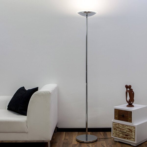 Lindby Malea LED álló lámpa, króm színű, dimmelhető, 180 cm, dimmelhető, Króm / ezüst, Nappali / Étkező, fém, Modern
