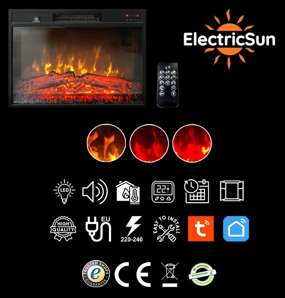 Beépíthető elektromos kandalló ElectricSun, 23 hüvelykes, hanghatással, 3 szín, telefonos alkalmazással, SZ59xM44cm