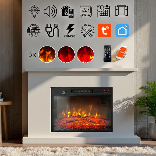 Beépíthető elektromos kandalló ElectricSun, 23 hüvelykes, hanghatással, 3 szín, telefonos alkalmazással, SZ59xM44cm