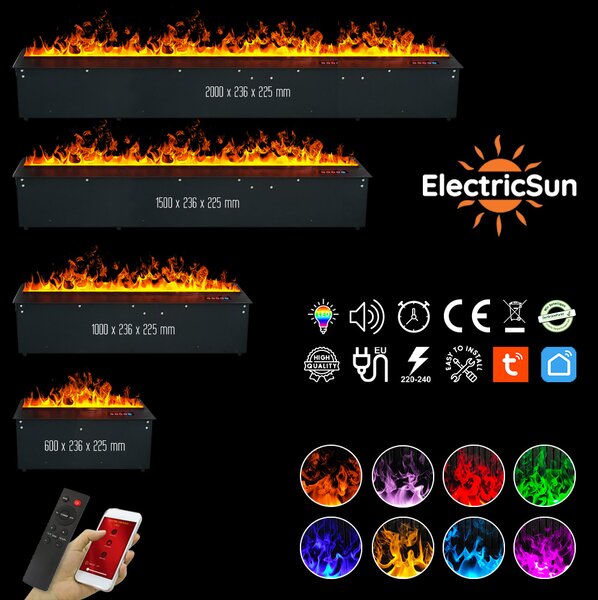 3D vízpárás beépíthető elektromos kandalló, Led, telefonos alkalmazással, ElectricSun MISTique közepes SZ 100 cm