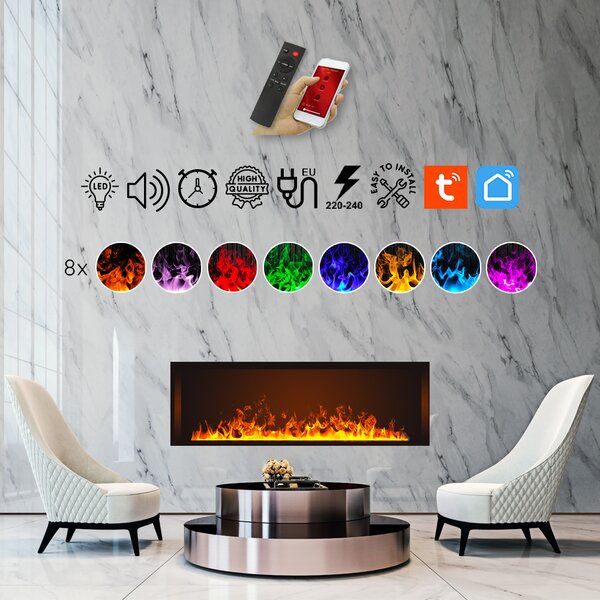 3D vízpárás beépíthető elektromos kandalló, Led, telefonos alkalmazással, ElectricSun MISTique közepes SZ 100 cm