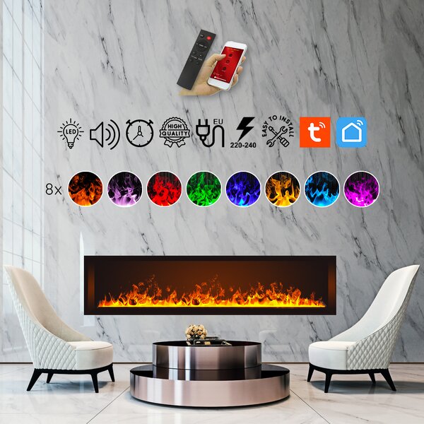 3D vízpárás beépíthető elektromos kandalló, Led, telefonos alkalmazással, ElectricSun MISTique Nagy SZ 150 cm