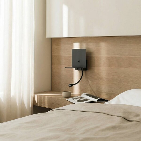 Lindby fali lámpa Thorid, fekete, USB, LED-es olvasólámpa, G9, Fekete, Nappali / Étkező, fém, Modern