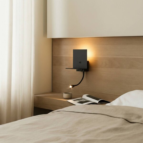 Lindby fali lámpa Thorid, fekete, USB, LED-es olvasólámpa, G9, Fekete, Nappali / Étkező, fém, Modern