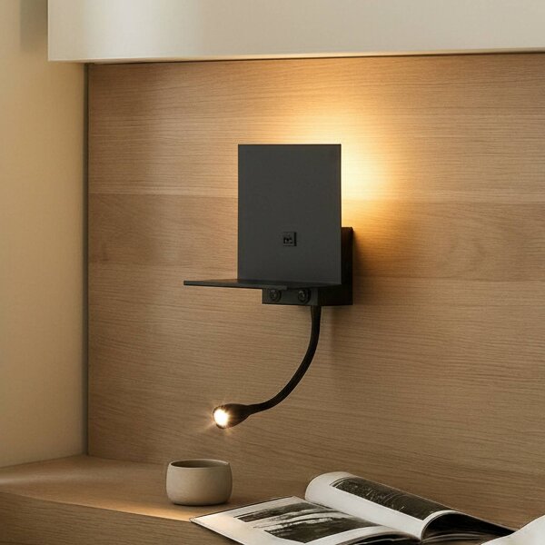Lindby fali lámpa Thorid, fekete, USB, LED-es olvasólámpa, G9, Fekete, Nappali / Étkező, fém, Modern