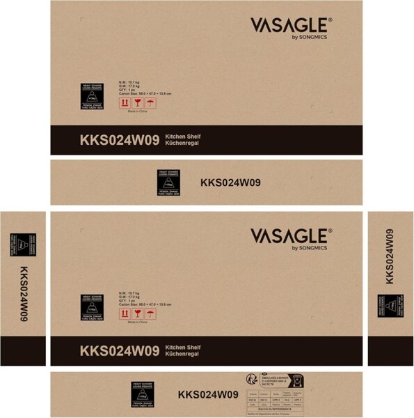 VASAGLE Ipari Konyhai Állvány 6 Polccal és 6 Akasztóval Tölgy-Fehér