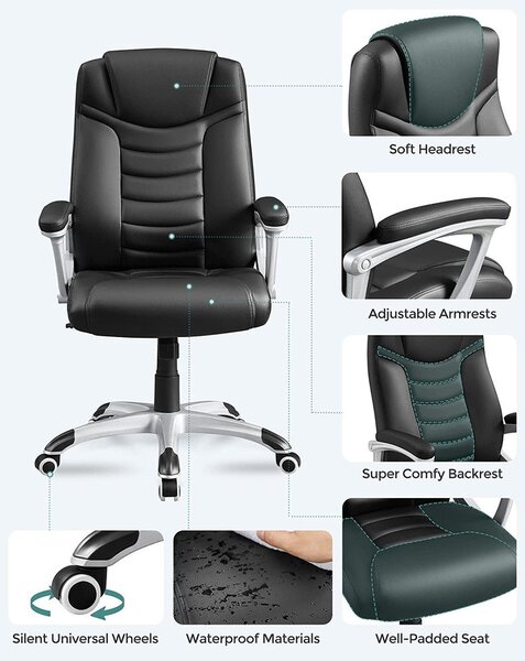 Songmics Ergonomikus irodai szék, állítható magasságú forgószék
