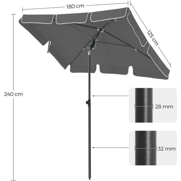 Négyszögletes erkélyes napernyő 1,8 x 1,25 m, UPF 50+ védelem
