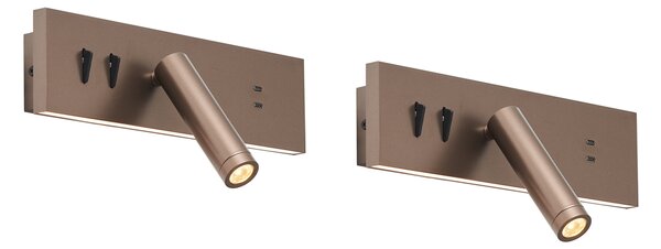 2 darabos modern sötét bronz állítható fali lámpa USB-C-vel, LED-del - Modric