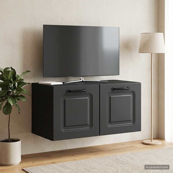 Fali TV szekrény Fekete 59,5 x 31 x 30 cm Szerelt Fa