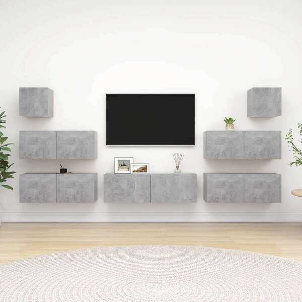 VidaXL Falra Szerelhető TV-Szekrény Szett - Beton Szürke - 7 Rész
