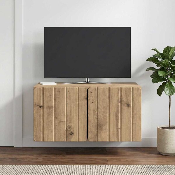 Fali TV szekrény 59,5 x 41 x 30 cm Kézműves Tölgy Szerelt Fa
