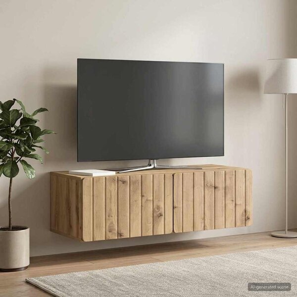 Fali TV szekrény 98 x 41 x 30 cm Kézműves Tölgy Szerelt Fa