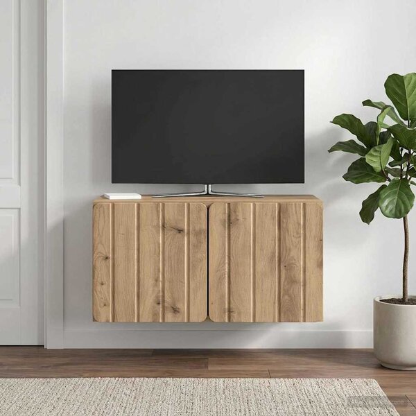Fali TV szekrény 59,5 x 31 x 30 cm Kézműves Tölgy Szerelt Fa