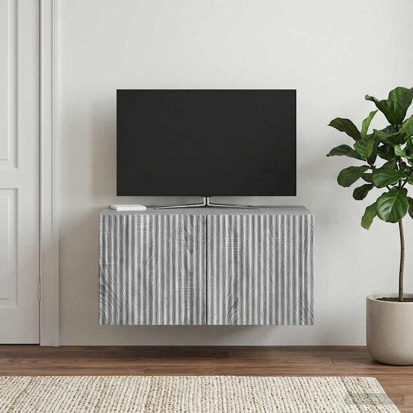 Fali TV szekrény 59,5 x 41 x 30 cm Szürke Sonoma Szerelt Fa