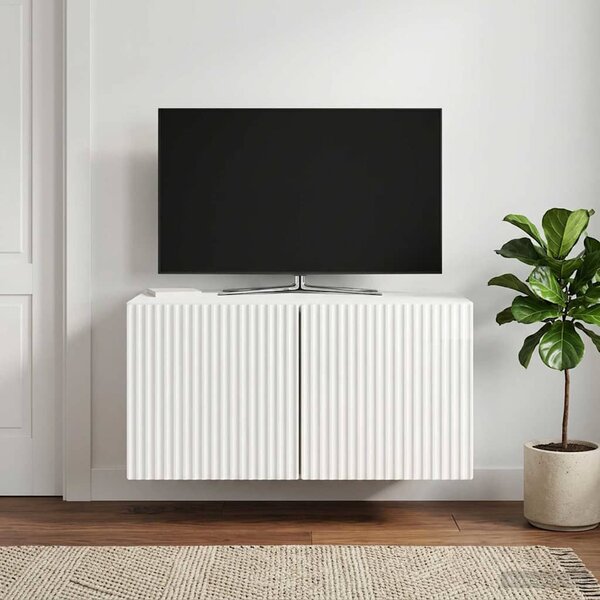 Fali TV szekrény 59,5 x 41 x 30 cm Magasfényű Fehér Szerelt Fa