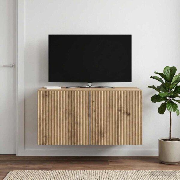 Fali TV szekrény 59,5 x 41 x 30 cm Kézműves Tölgy Szerelt Fa