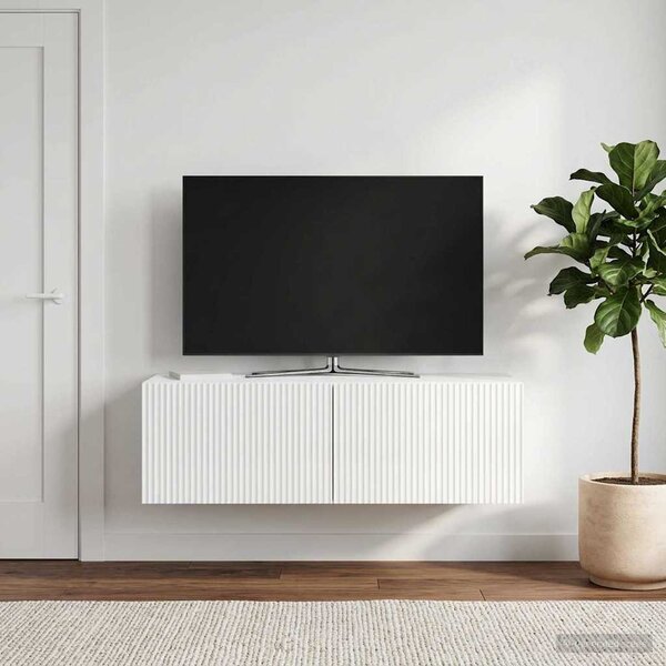 Fali TV szekrény 98 x 41 x 30 cm Magasfényű Fehér Szerelt Fa