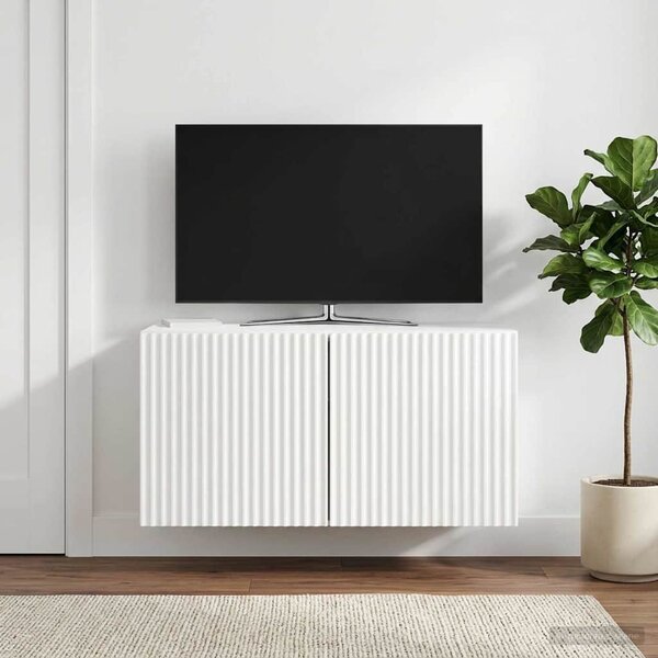 Fali TV szekrény 59,5 x 31 x 30 cm Magasfényű Fehér Szerelt Fa