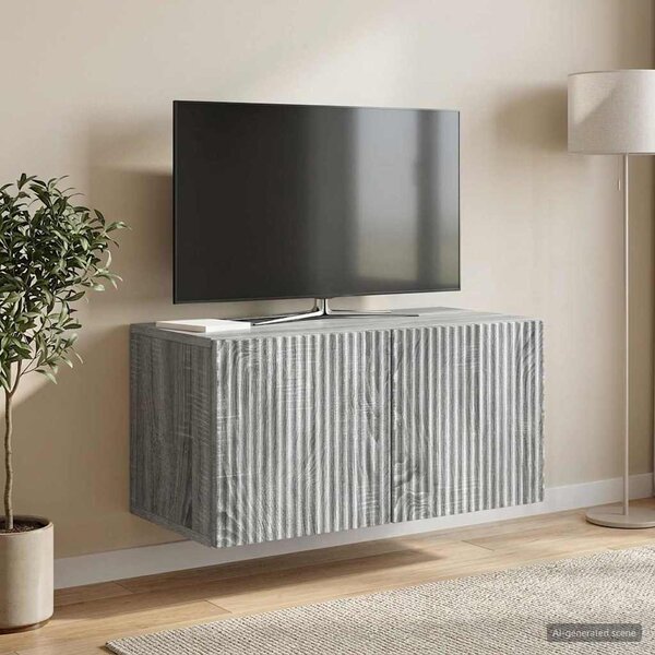 Fali TV szekrény 59,5 x 31 x 30 cm Szürke Sonoma Szerelt Fa