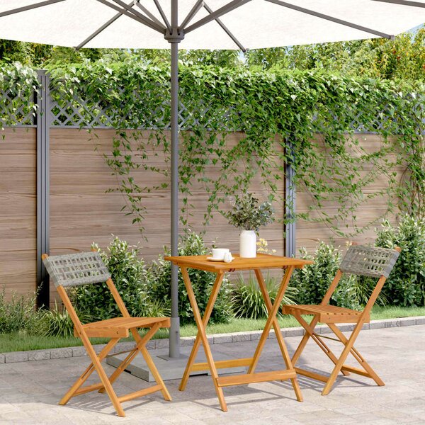 VidaXL 3 részes szürke polyrattan és tömör fa bisztrószett
