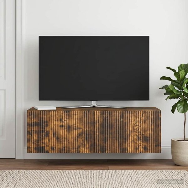 Fali TV szekrény 98 x 31 x 30 cm Füstös Tölgy Szerelt Fa