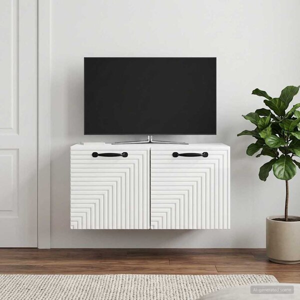 Fali TV szekrény Magasfényű Fehér 59,5 x 41 x 30 cm Szerelt Fa