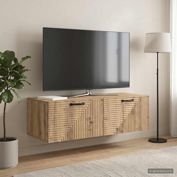 Fali TV szekrény 98 x 41 x 30 cm Kézműves Tölgy Szerelt Fa