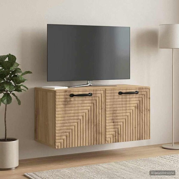 Fali TV szekrény 59,5 x 31 x 30 cm Kézműves Tölgy Szerelt Fa