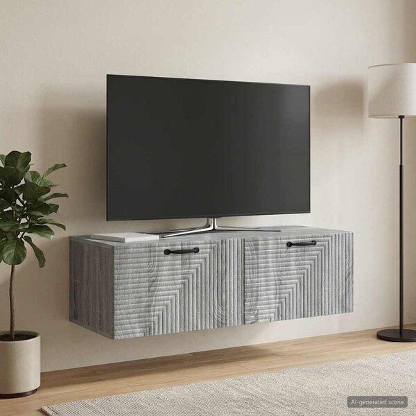 Fali TV szekrény 98 x 41 x 30 cm Szürke Sonoma Szerelt Fa
