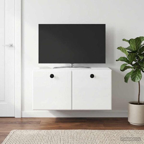 Fali TV szekrény 59,5 x 41 x 30 cm Magasfényű Fehér Szerelt Fa