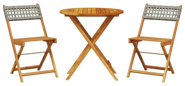 VidaXL 3 részes szürke polyrattan és tömör fa bisztrószett